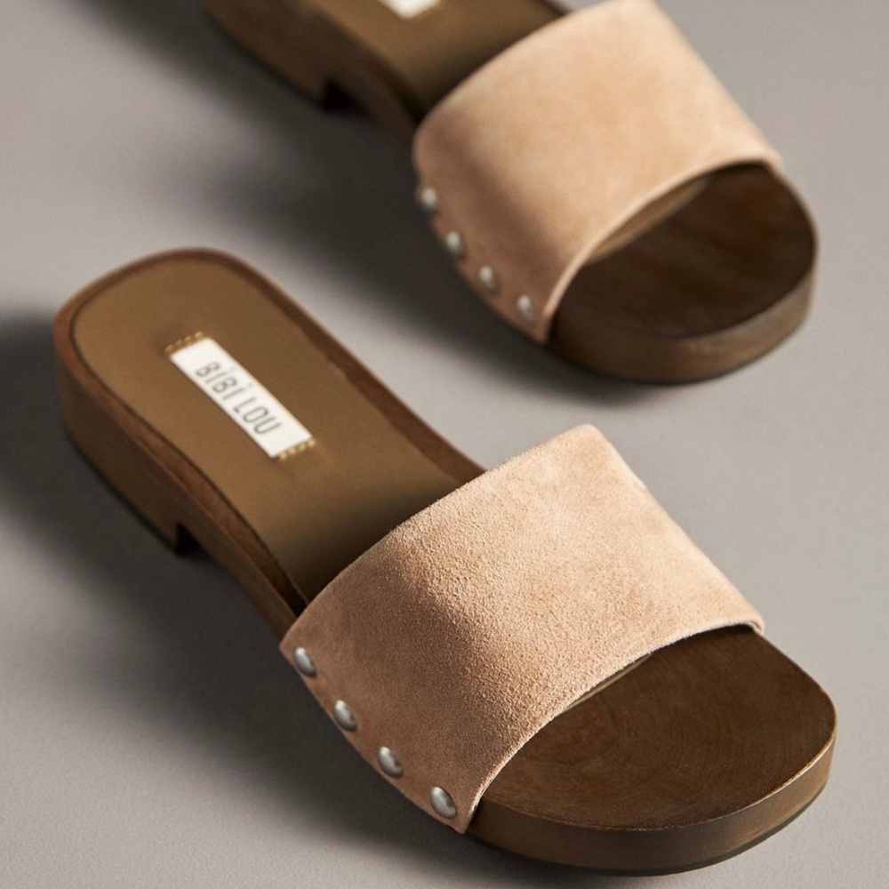 Anthropologie Bibi Lou wood -bottom slides clogs Brand NEW IN BOX 38